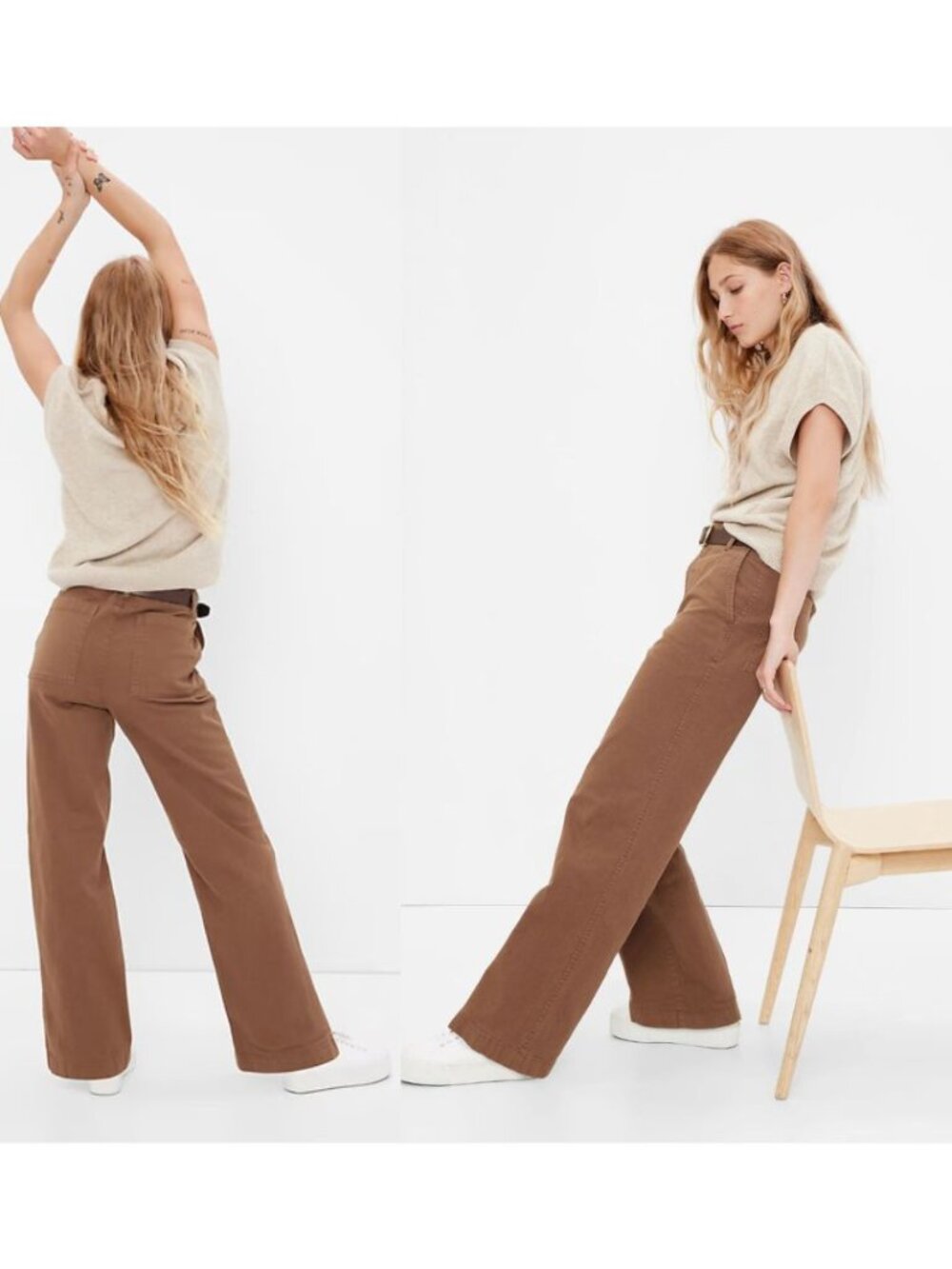 Gap - Loose Wide Leg Mid Rise Khaki Pants | Style 802061 | Cozy Brown | 4 Petite